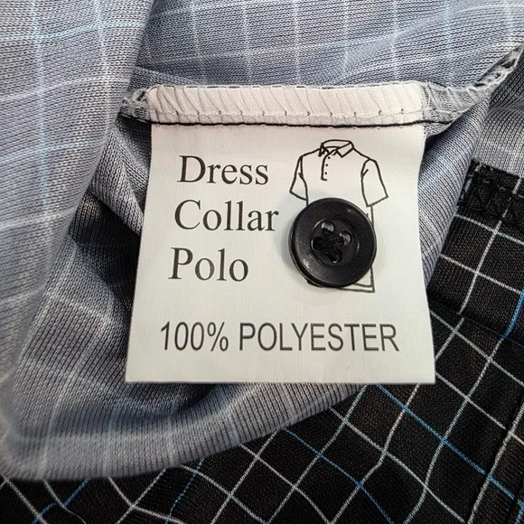Collars & Co. Men's 2XL Dress Collar Polo Shirt Black Blue‎ Plaid Check NWT